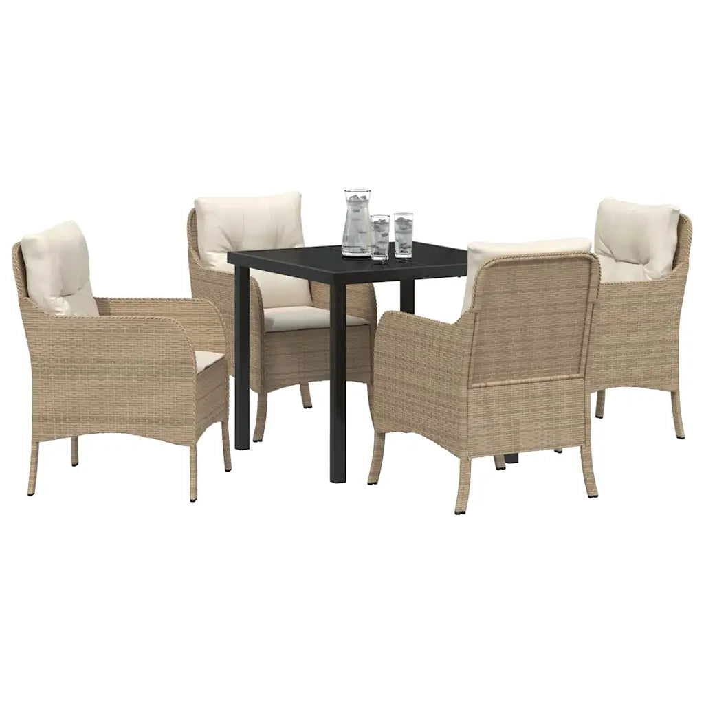 Set da Pranzo per Giardino con cuscino 5 pcs Beige polyrattan