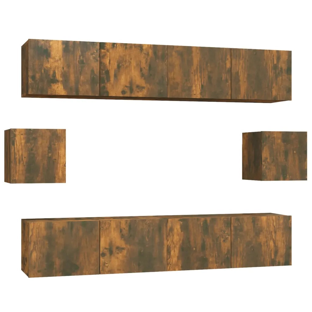 Set di Mobili Porta TV 6 pz Rovere Fumo in Legno Multistrato 3114363