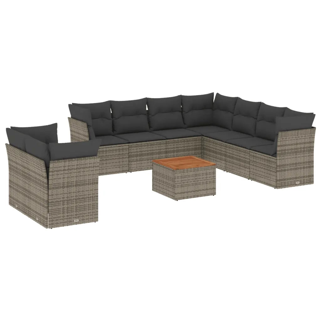 Set Divano da Giardino 10 pz con Cuscini Grigio in Polyrattan 3256046
