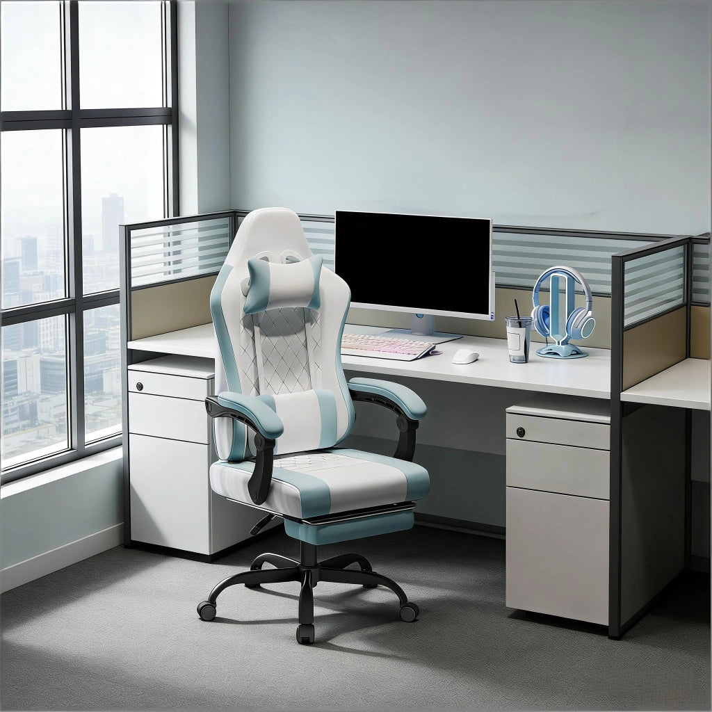 Sedia da ufficio ergonomica girevole con funzione massaggio, schienale alto e poggiapiedi