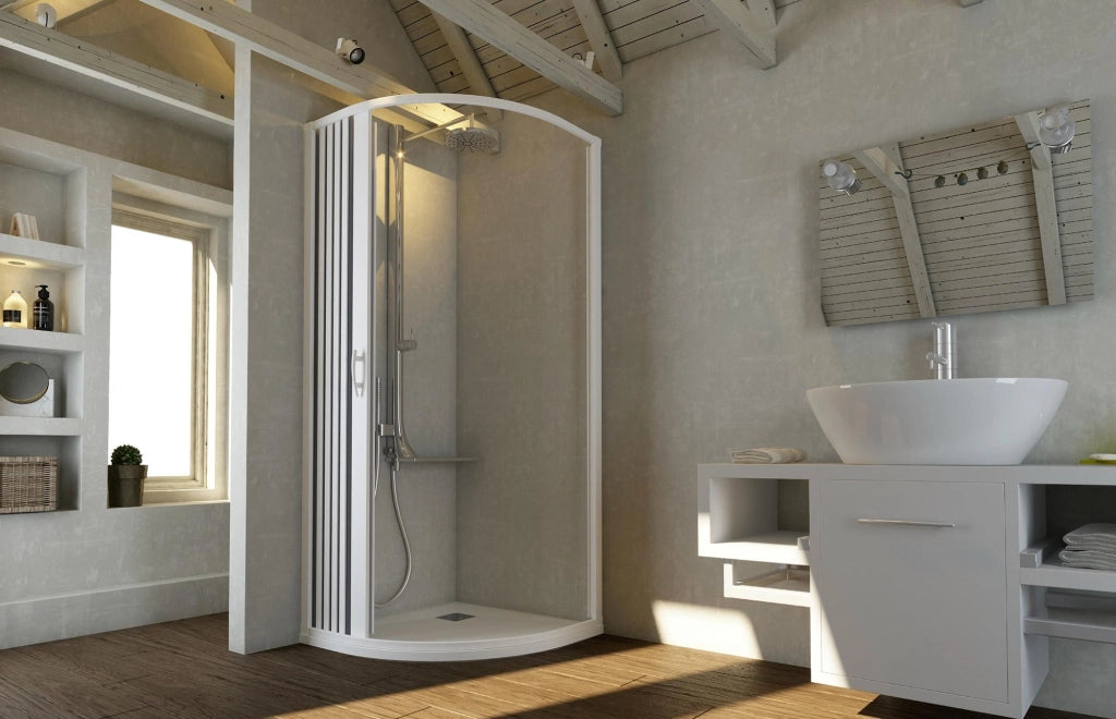 Box Doccia Semicircolare 100x100 cm 1 Anta a Soffietto in PVC Apertura Laterale H185 cm Dorini Bianco