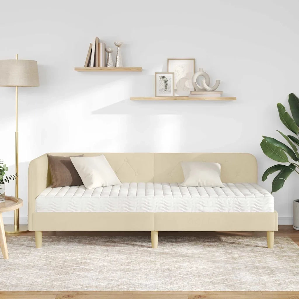 Cornice del letto ad angolo Crema 80 x 200 cm Tessuto