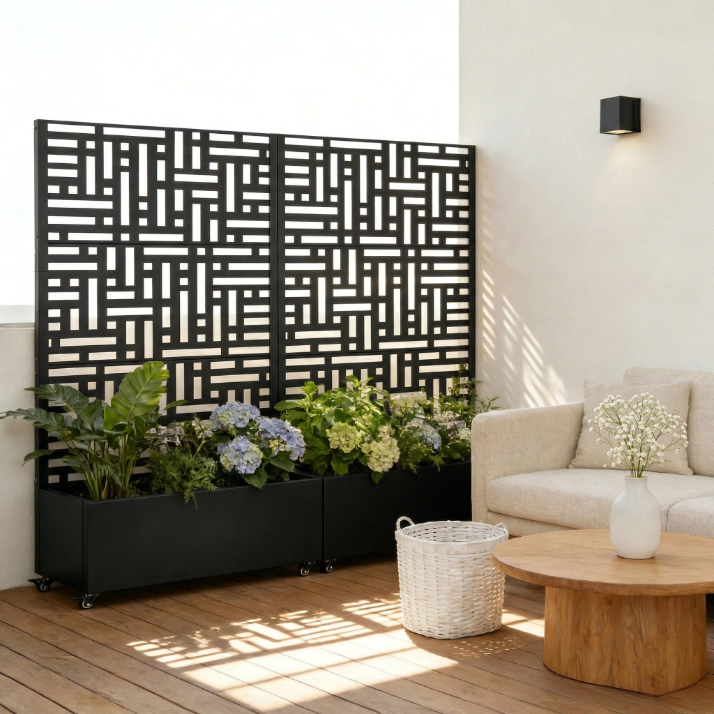 Fioriera con Spalliera Bernalda a 4 Rotelle 186 x 120 x 40 cm - Acciaio Nero casa.pro