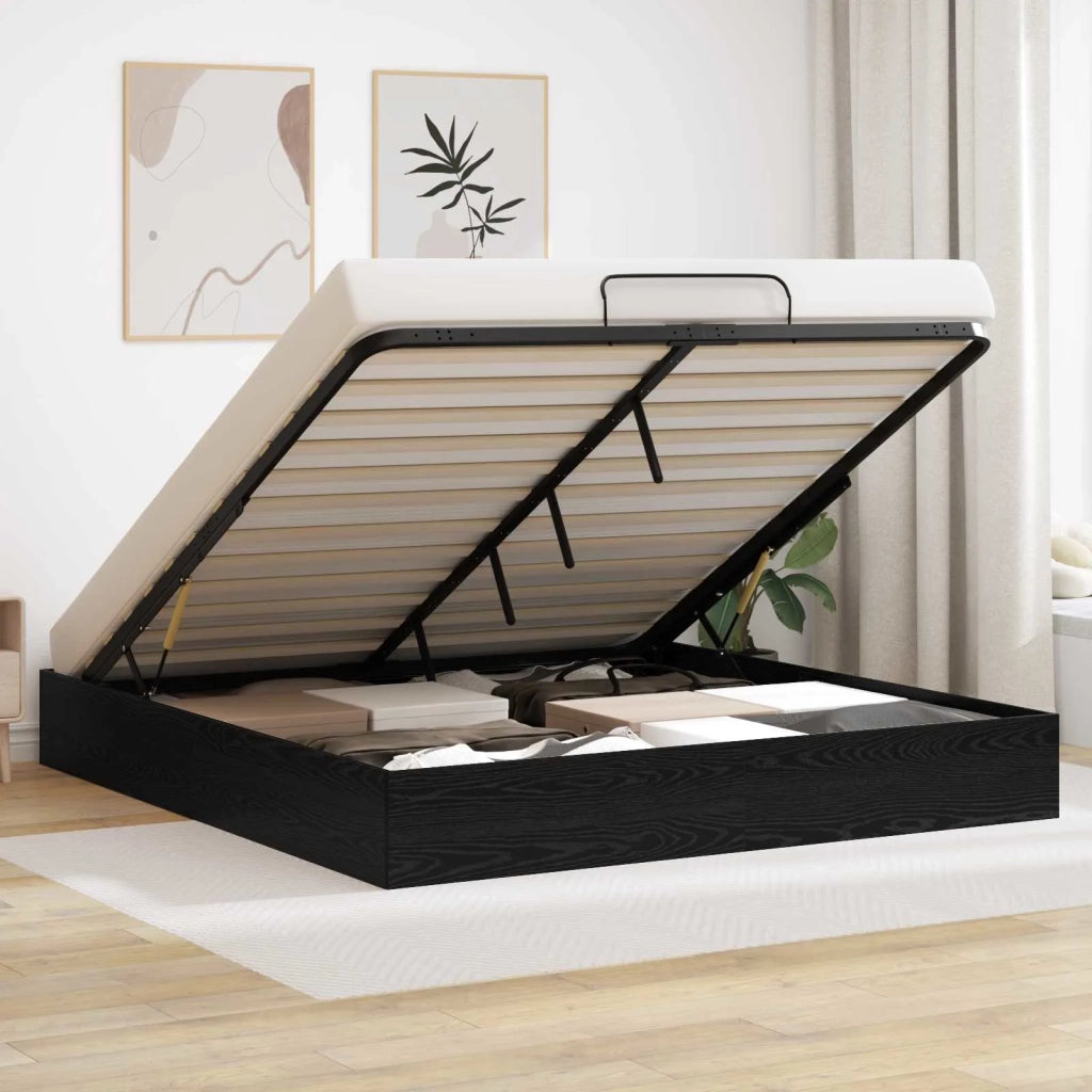 Letto ottomano con archiviazione Rovere Nero 203 x 160 x 25 cm 3409214