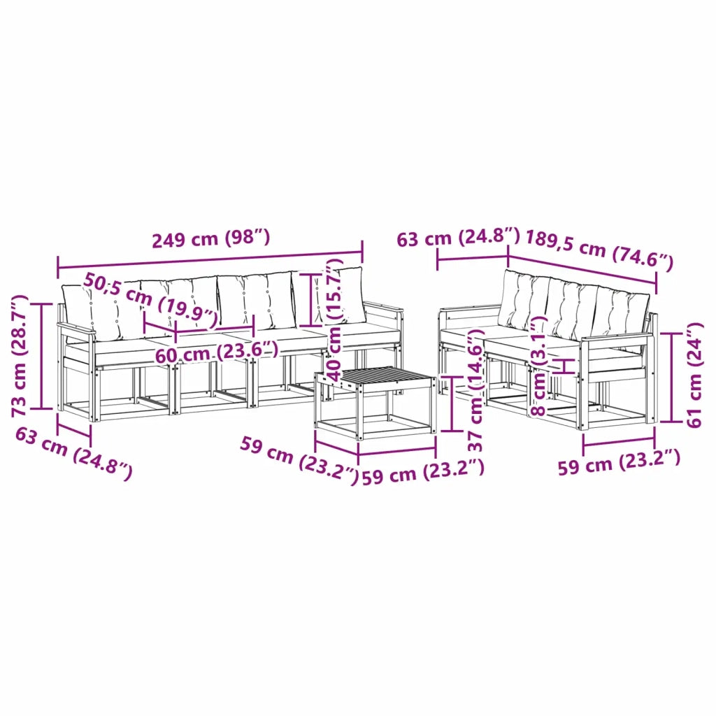 Set di divani da esterno 8 pcs Grigio Naturale e Chiaro