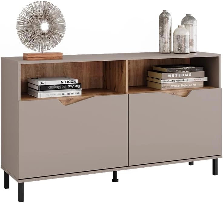 Credenza Marelle, Greige/rovere artigianale, 140 x 81.3 cm con 2 porte