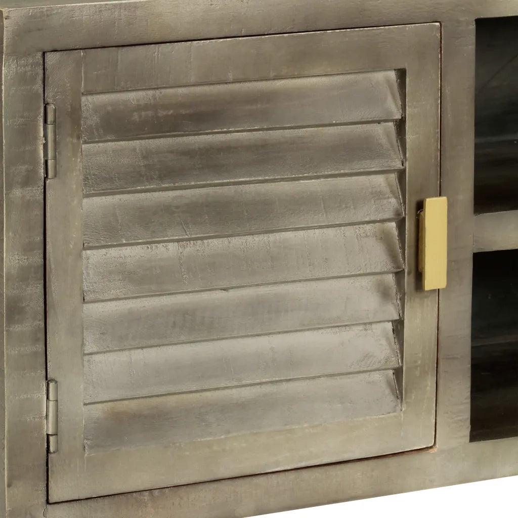 Mobile TV Legno Massello di Mango Grigio e Ottone 110x30x48cm 246681