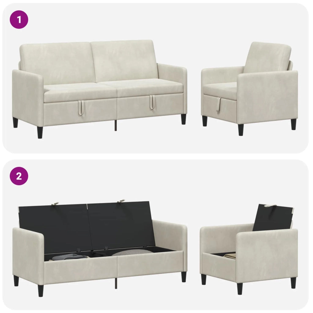 Set di Divani con Storage 2 pz Crema Poliestere 3429226
