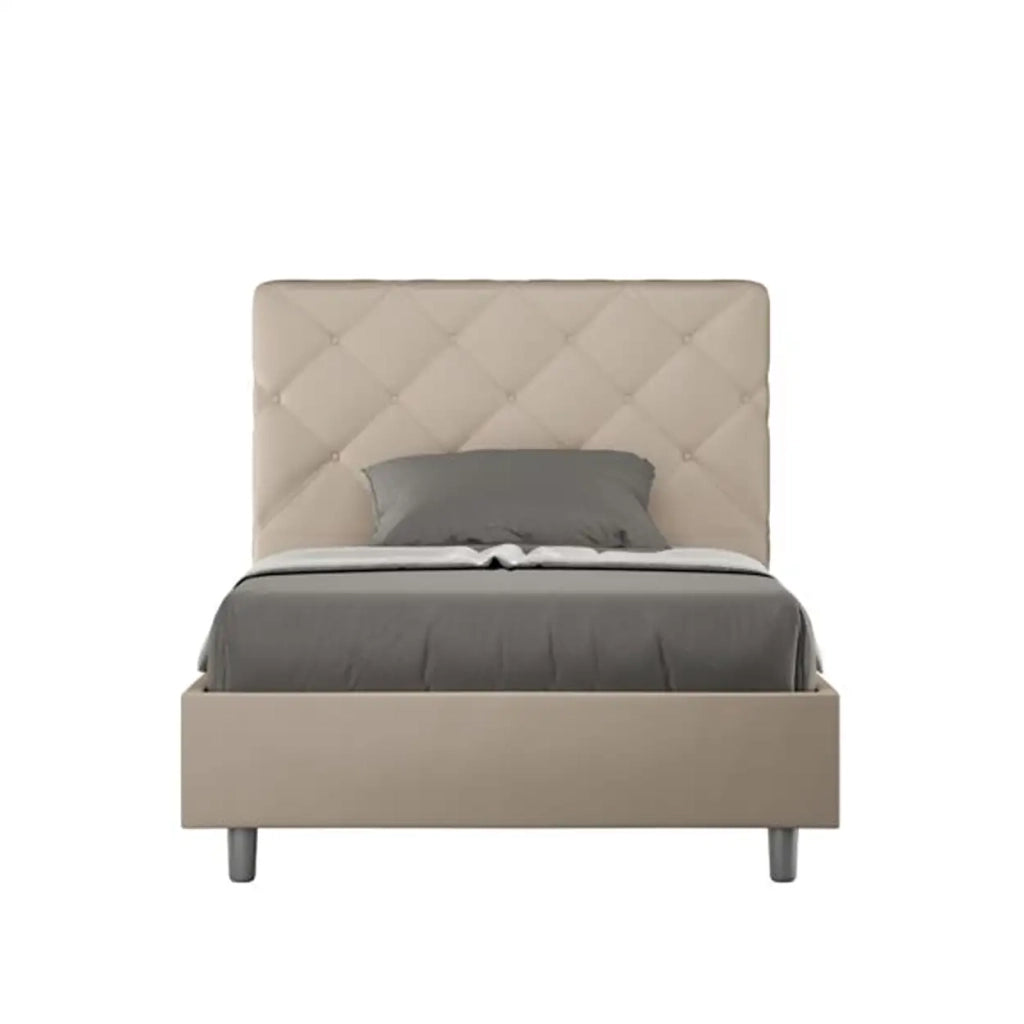 Letto singolo senza rete imbottito 100x210 similpelle tortora Priya