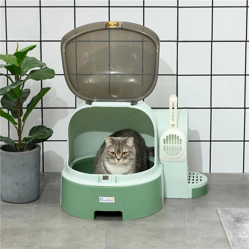LETTIERA PER GATTI CHIUSA CON COPERCHIO APRIBILE E VASSOIO ESTRAIBILE, 52X60X42CM, VERDE