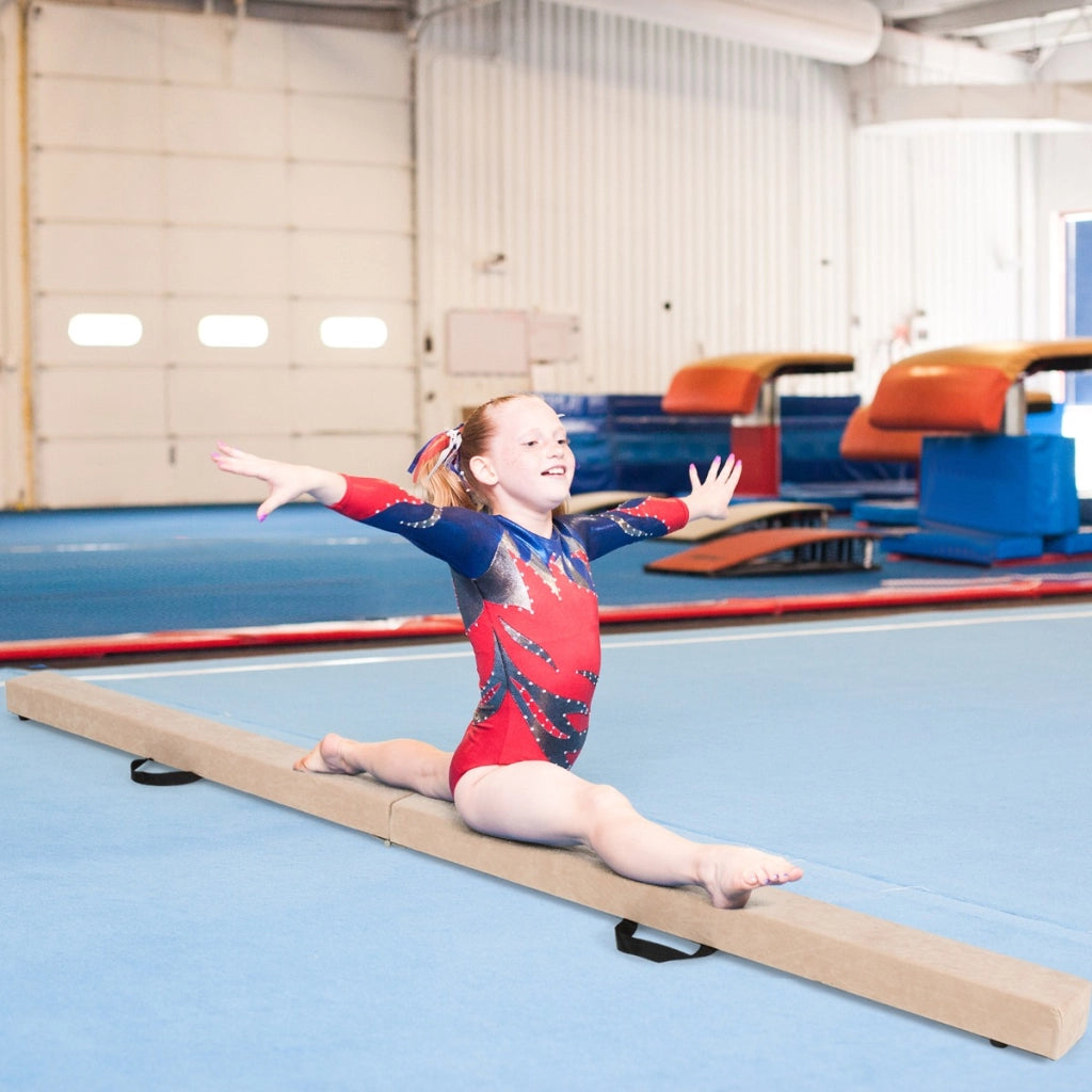 Trave da ginnastica pieghevole 210 cm con solida base di legno, Trave di equilibrio portatile con maniglie Giallo terroso-Sbarre e travi da ginnastica
