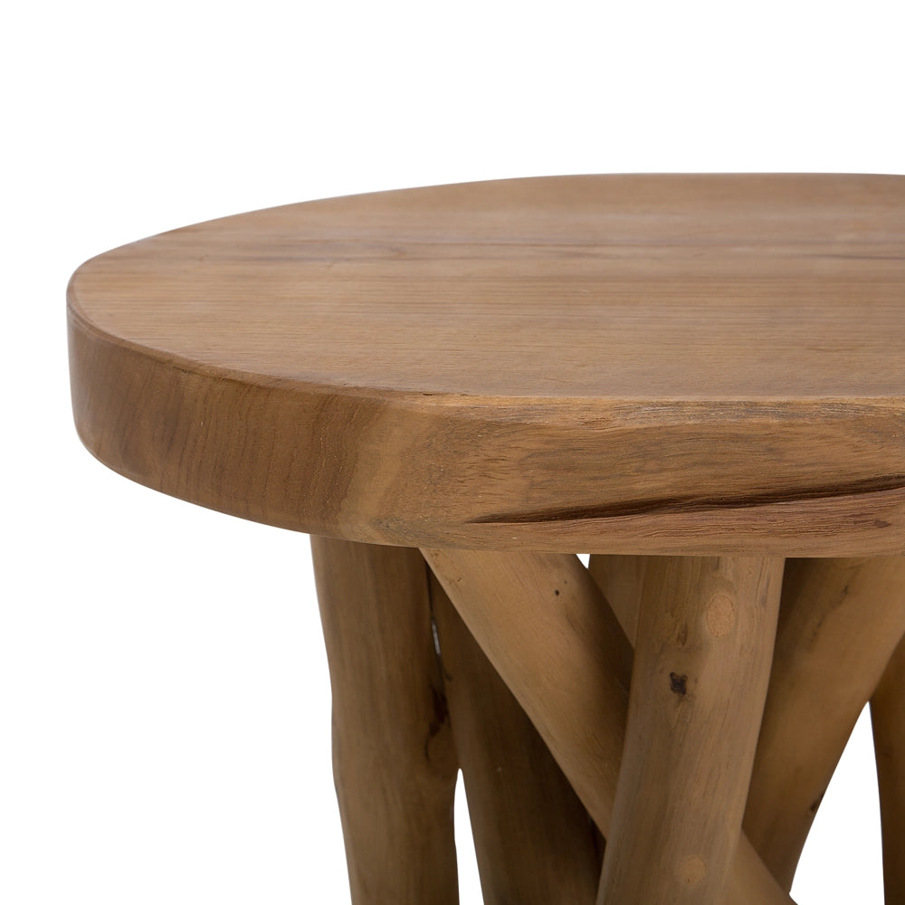 Tavolino in legno di teak naturale ramo di un albero da comodino ovale rustico in stile grezzo