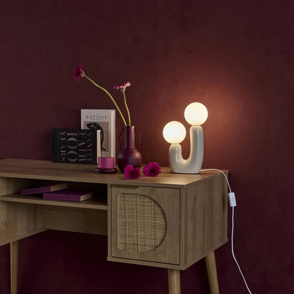 Lampada da tavolo organica ceramica e vetro, 31cm, beige