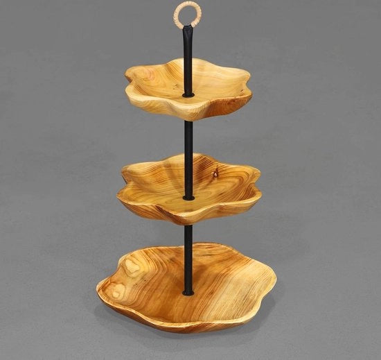 Stendardo per frutta e snack in legno con 3 livelli - standard per cupcake - standard per frutta - standard per tre animali - standard per cucina