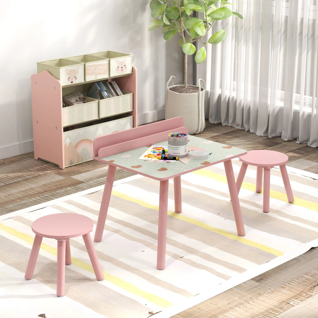 Tavolo e sedie bambini con porta-libri ¨C zephmum ¨C rosa, orsetti, 3-8 anni