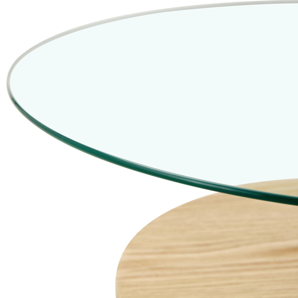 Tavolino da salotto 78.99x78.51x24.51 cm con ripiani multilivello in MDF e vetro; naturale