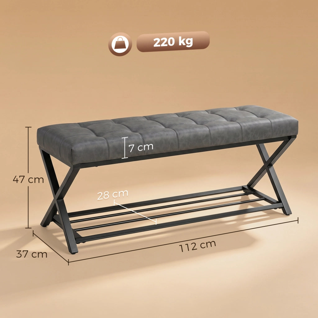 Panca per ingresso in pelle sintetica ¨C Minimal ¨C 112x37x47 cm, grigio scuro