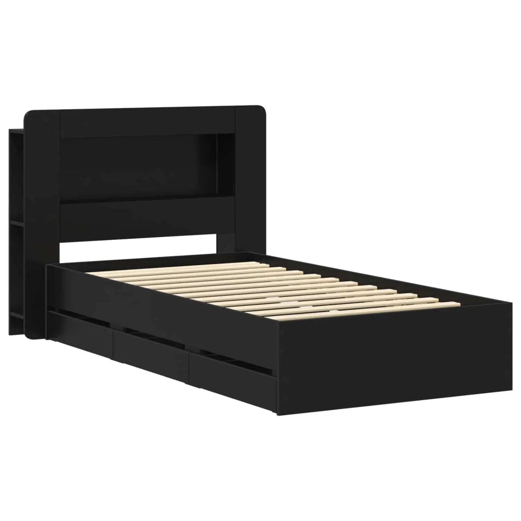 Struttura del letto con stoccaggio e testata Nero 75 x 190 cm 3433991
