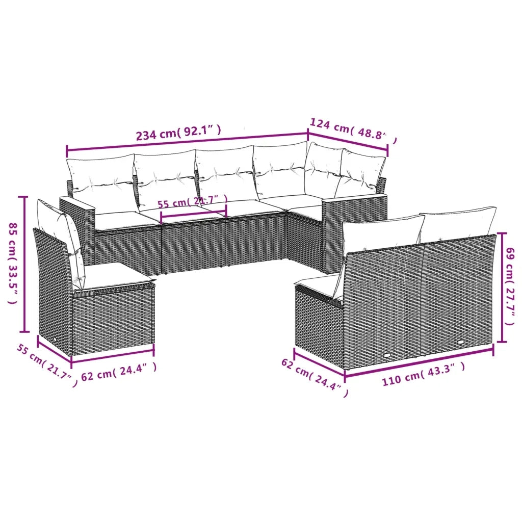 Set Divano da Giardino 8 pz con Cuscini Beige in Polyrattan 3258447