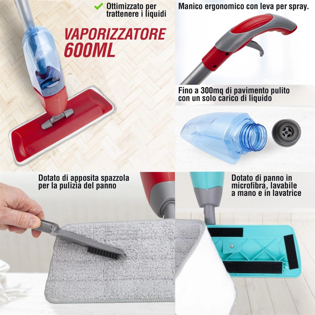 MAURY'S SPRAY MOP VAPORIZZATORE 600ML PANNO IN MICROFIBRA PER TUTTE SUPERFICI
