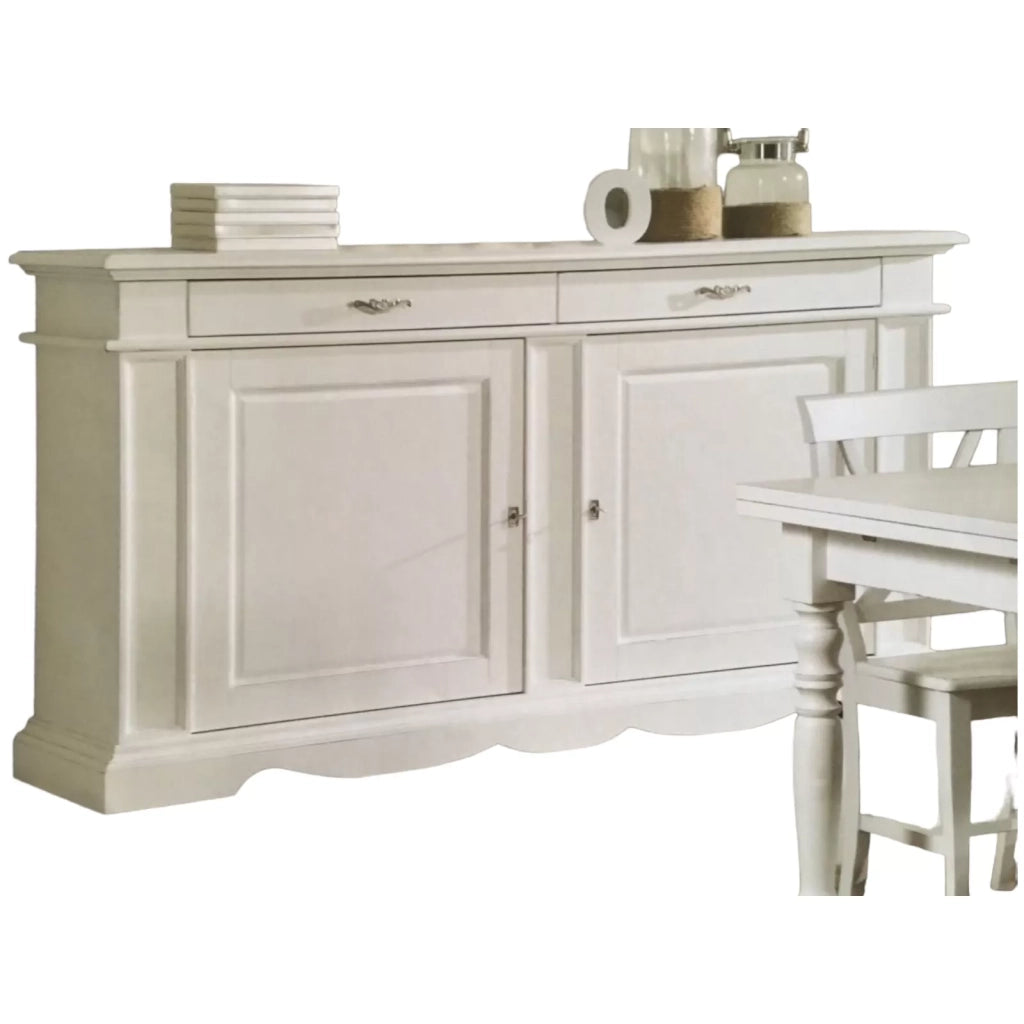 Madia credenza classica in legno 2 porte shabby bianco 210x55x115 - Mobili 2G