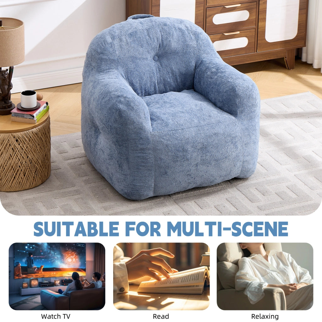 Poltrona Pouf con Braccioli ¨C Minimal ¨C Finta Pelliccia, Blu