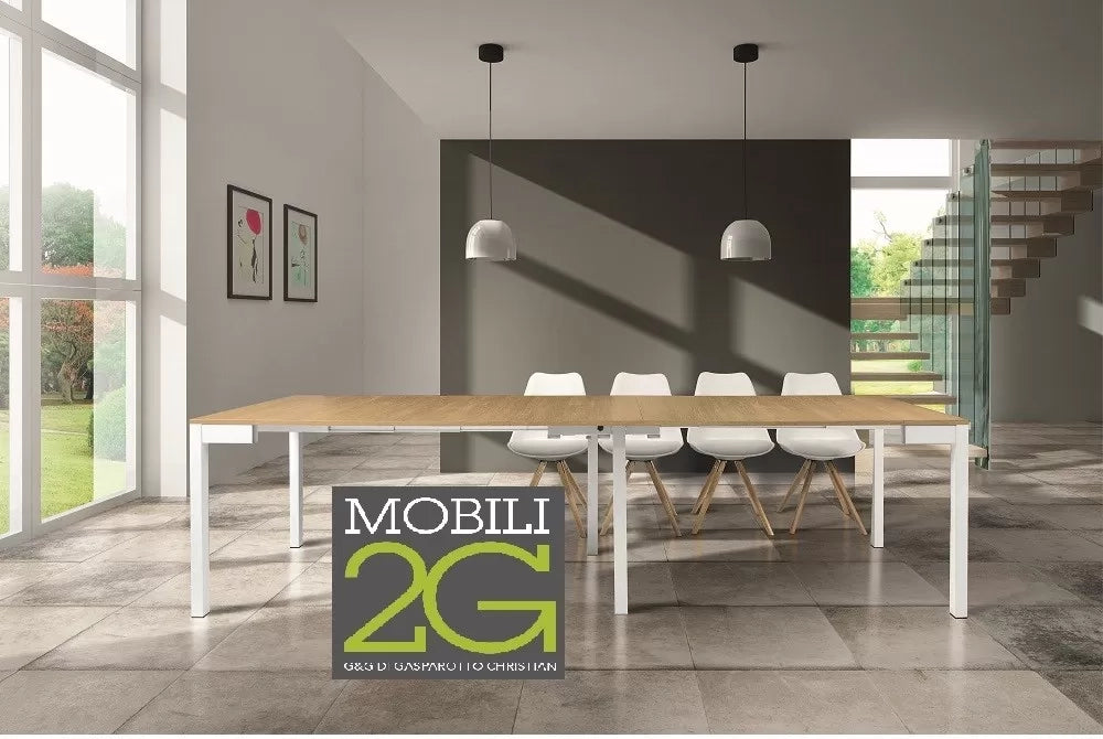 Consolle allungabile laminato rovere bianco/basamento bianco 90x50