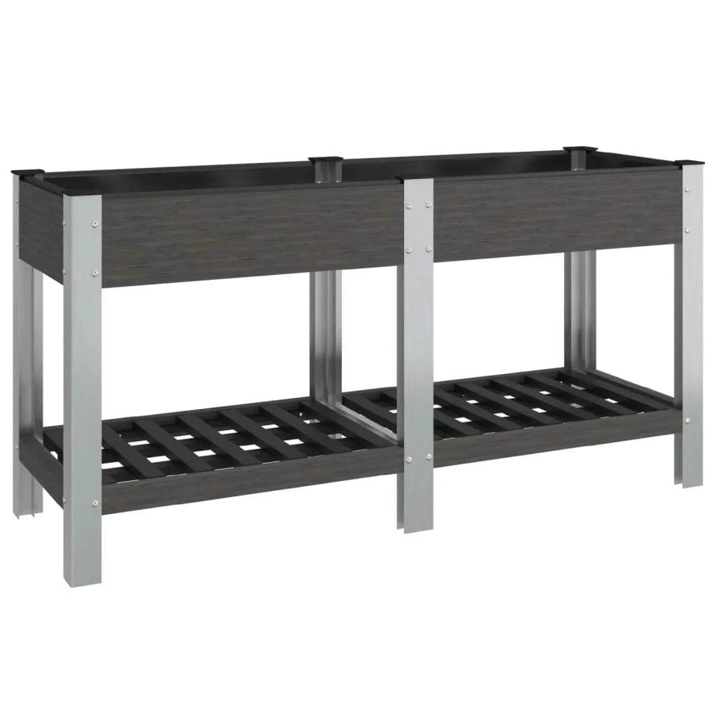 Fioriera rialzata per piante fiori patio o giardino con ripiano 150 x 50 x 75 cm WPC grigio 02_0039773