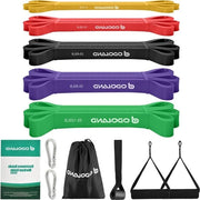 Fitnessbandenset per allenamento di resistenza - 5 diverse resistenze - Set di cinture di espansione con maniglie, cinture per piedi e anello per porte - Tasca portatile - Contenuto HTML aggiunto