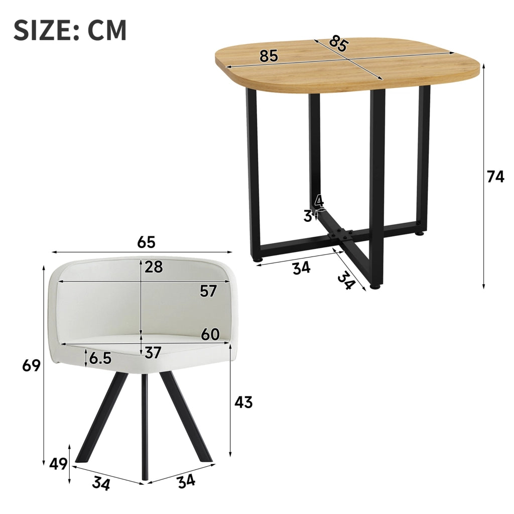 Set da pranzo composto da 4 sedie in lino e un tavolo (85 x 85 cm) con finitura effetto legno, color beige