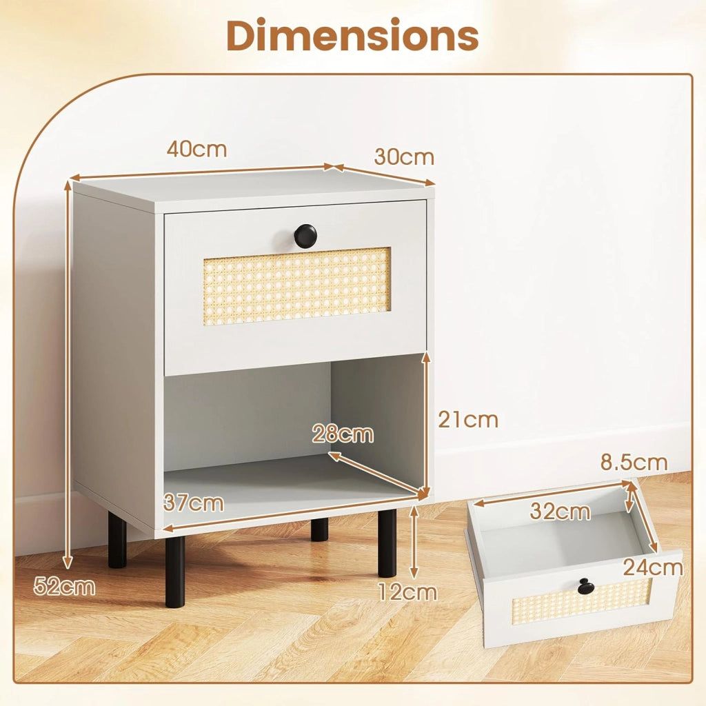 Comodino Camera da Letto con Ampio Cassetto e Scomparto Aperto, Comodino Moderno con Gamba in Metallo e 2 Dispositivi Antiribaltamento per Soggiorno e Ufficio, 40 x 30 x 52 cm (1)