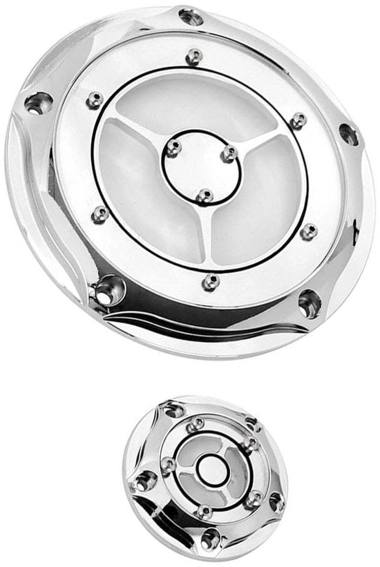 Copricoppe di Derivazione per Motocicletta - Materiale Alluminio - Finitura Chromata - Copricoppe di Derivazione - Adatto per Harley - 5 Fori