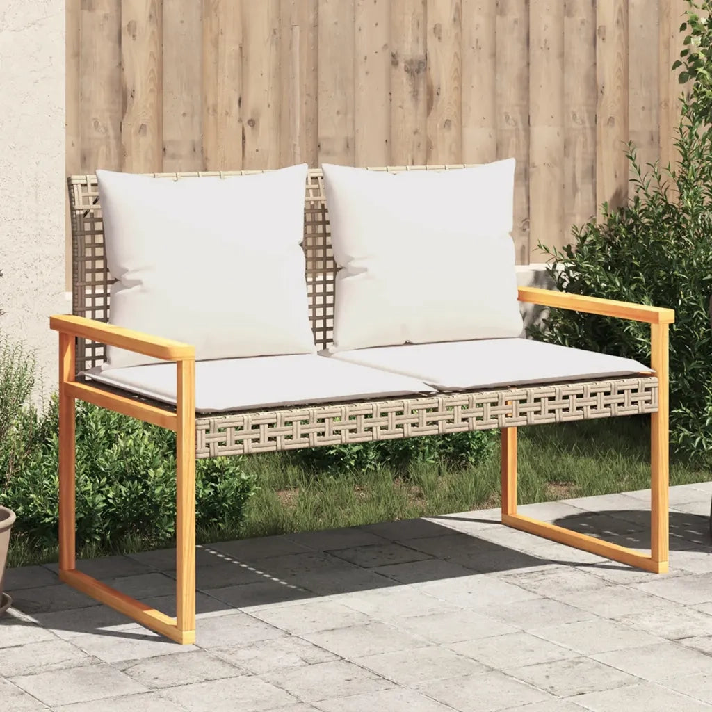 Panchina da Giardino | Panca da Giardino con Cuscino Beige Misto Polyrattan e Acacia