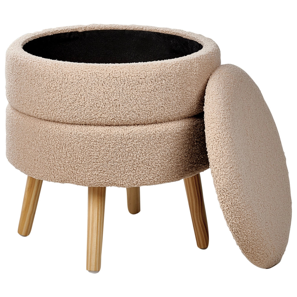 Sgabello Boucle beige con gambe in legno imbottite Stile moderno
