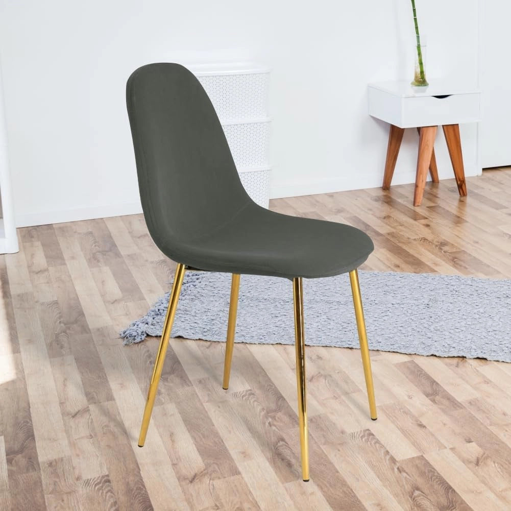 Sedia Poltrona in Velluto 4pz Sala da Pranzo Cucina Ristorante Gambe Metallo Oro Grigio