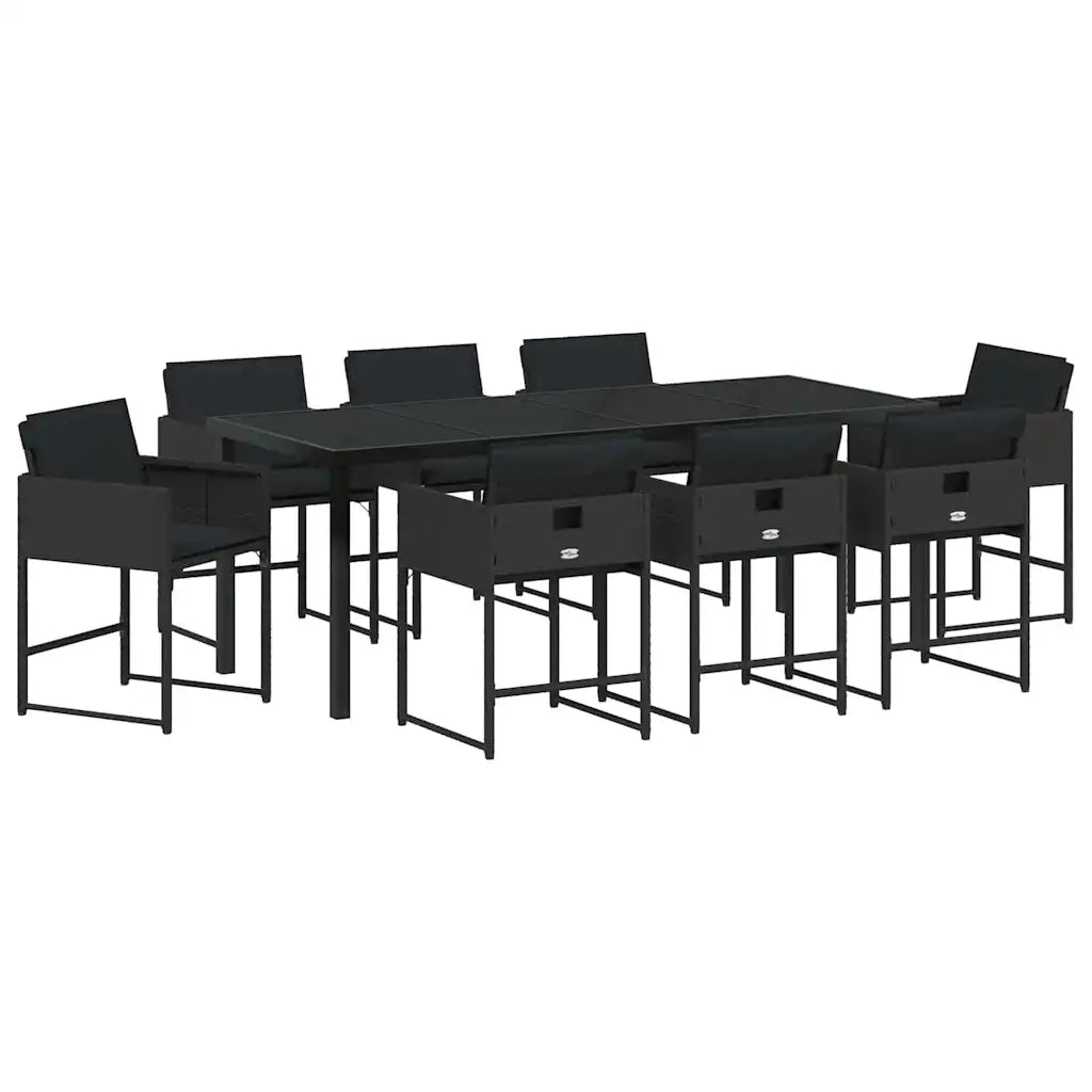 Set da Pranzo per Giardino 9 pcs Nero polyrattan