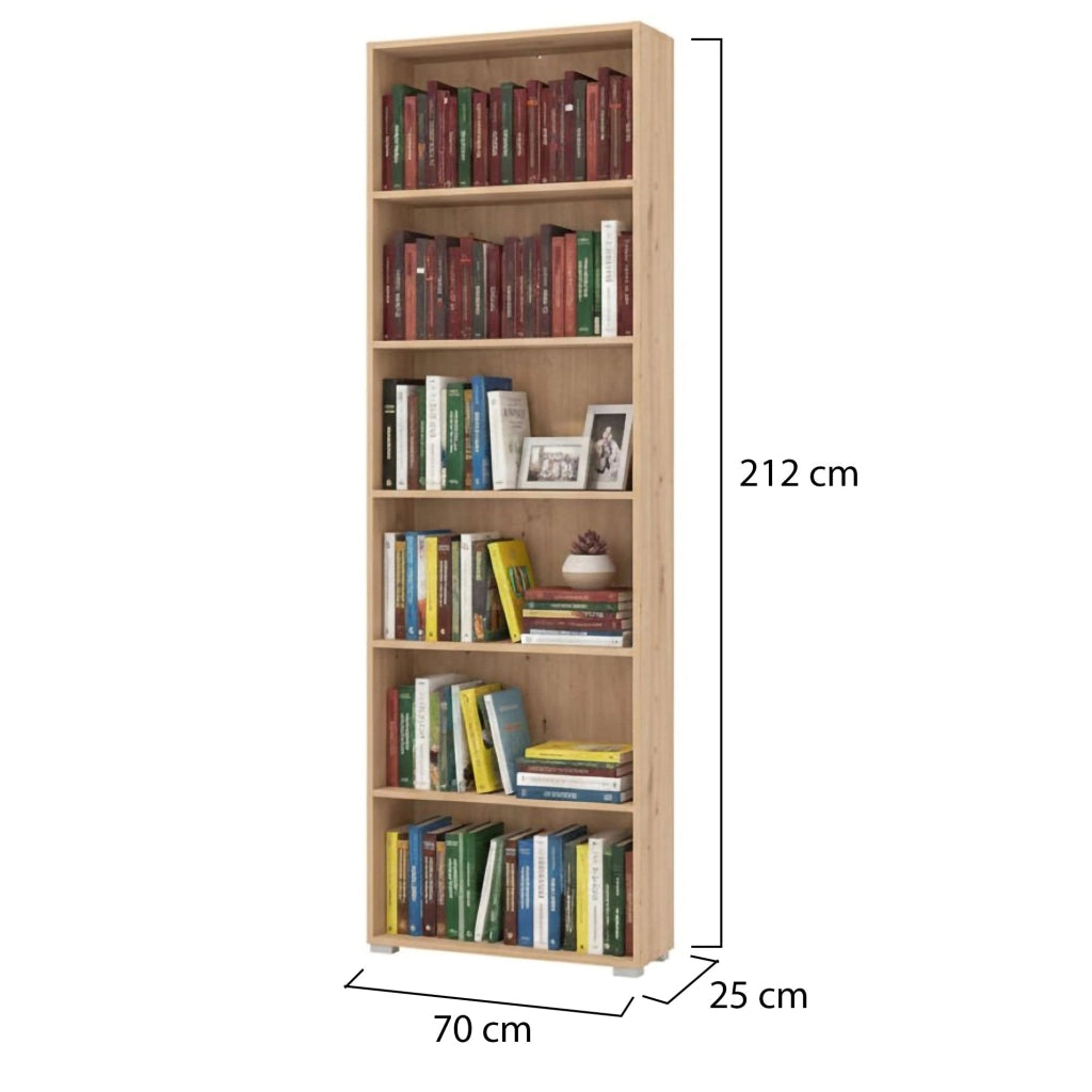 Biblioteca Pramollo, Libreria 5 Ripiani, 70x24.5x211.5h cm Marrone Rovere Nodi