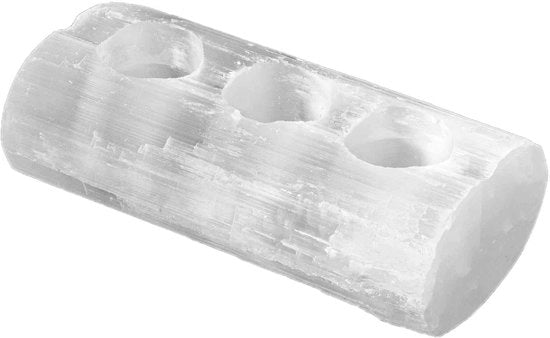Sostegno per candele artigianale a 3 pezzi - 18 x 9 cm - illuminazione accogliente - effetto energetizzante - Selenite
