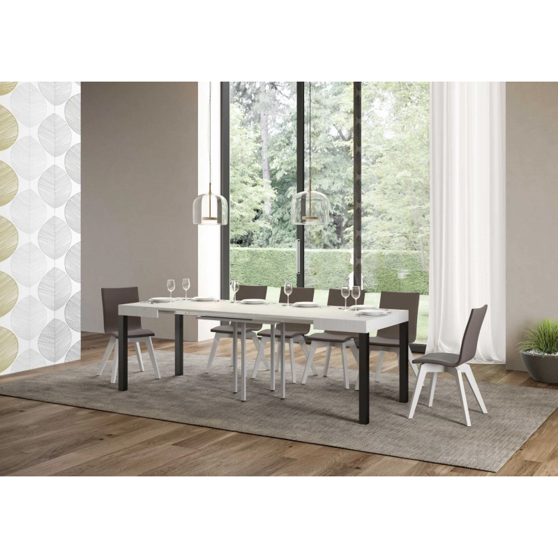 Tavolo allungabile 90x90/246 cm Everyday telaio Antracite - Bianco Frassino