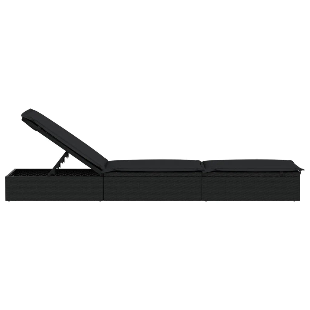 Lettino 1 pz con Cuscino Nero 201x55x62 cm in Polyrattan 319632