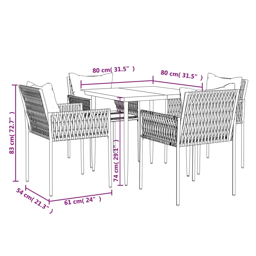 Set Pranzo da Giardino 5pz con Cuscini in Polyrattan e Acciaio 3187052