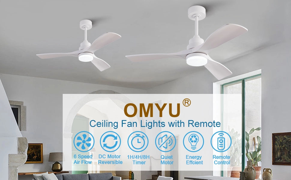 Ventilatore da soffitto bianco moderno 42 pollici con luce e telecomando, bestseller, design elegante, motore DC silenzioso reversibile