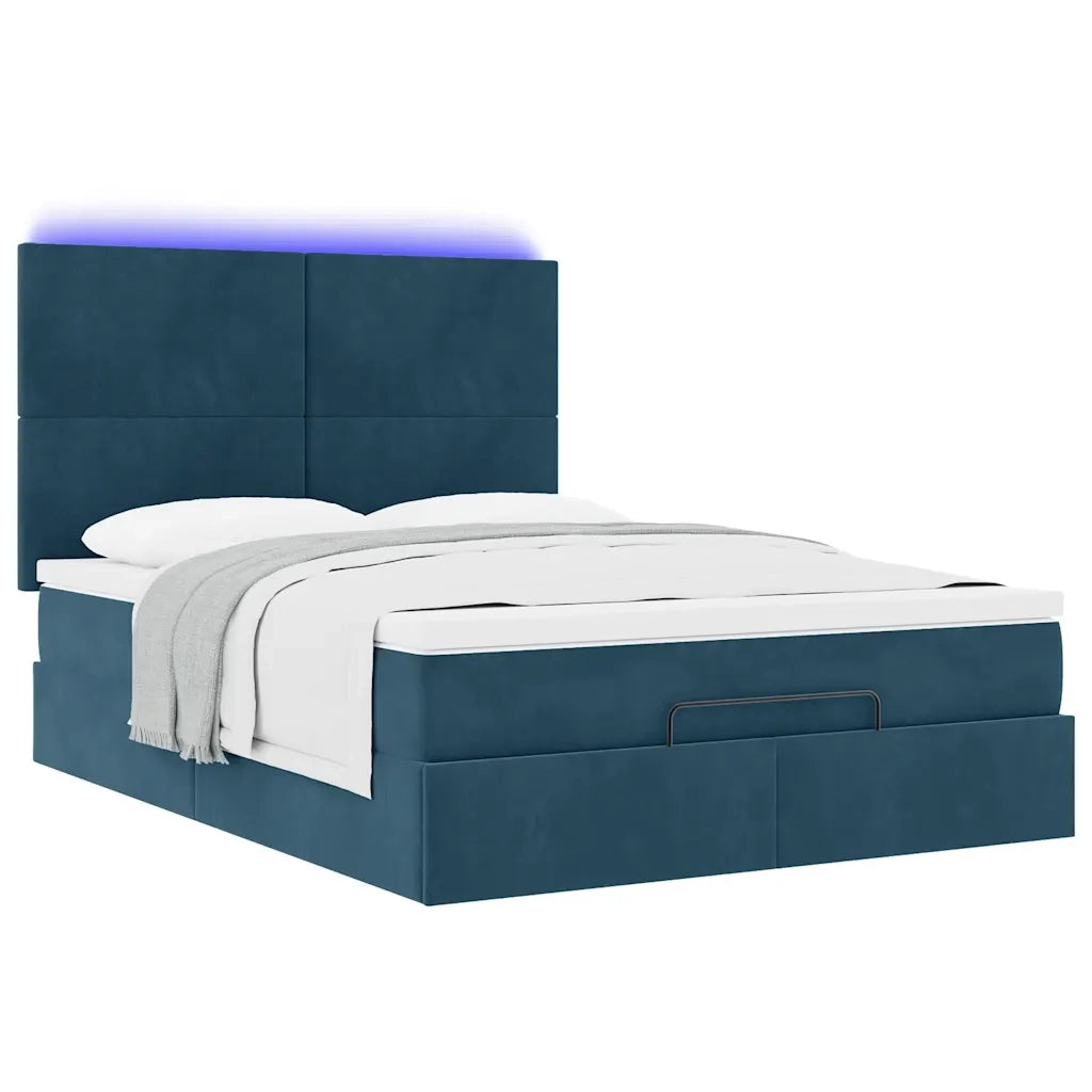 vidaXL Struttura Letto Pouf con Materassi Blu 140x200cm in Velluto