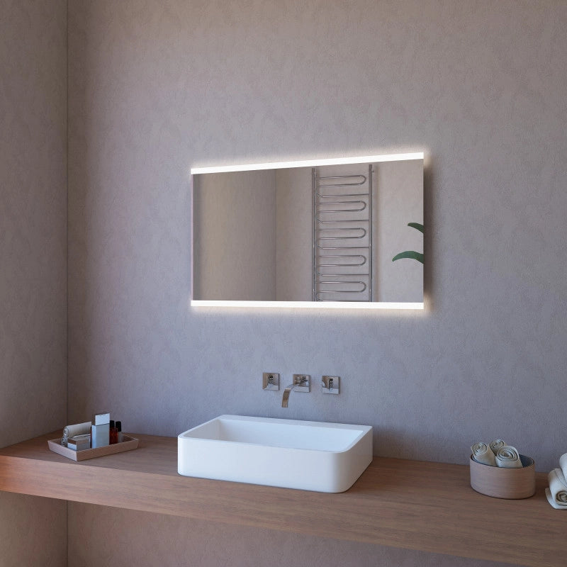 Specchio da Parete Retroilluminato a LED Rettangolare 100X60 cm spessore 4 mm Cornice Bianco