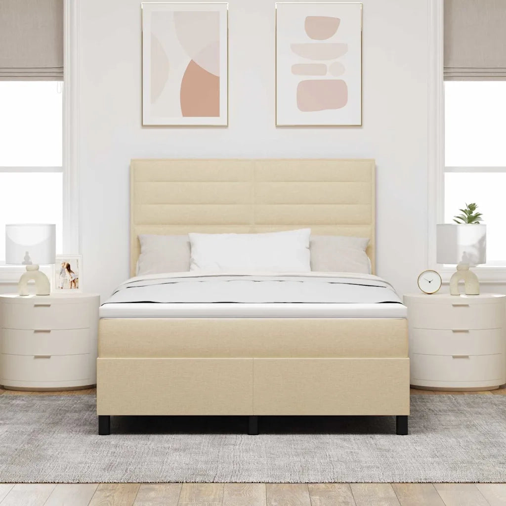 Letto a molle con materasso con led Crema 140 x 190 cm Tessuto 3342793