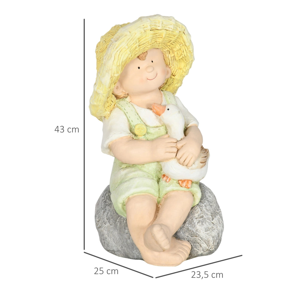 Statua da Giardino Ragazzo con Cappello di Paglia ¨C Zephmum ¨C 23.5x25x43 cm