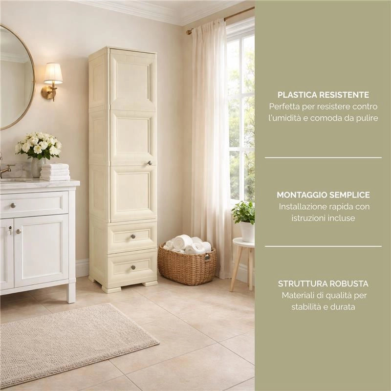 ARMADIO CON APPENDIABITI ANGORA 40X43X164 CM – MOBILE VERTICALE CON RIPIANO E 2 CASSETTI PER ORGANIZZAZIONE CAMERA E INGRESSO