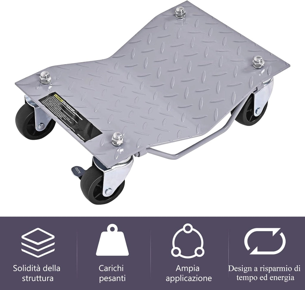 Set di 4 Ruote per Pneumatici, Capacità 2720 kg Totale, Pattini per Pneumatici con Freno, 40,5 x 30 cm Car Dolly, Cuscinetti a Sfera, per Auto, Camion, Trattori, Motocicli Riparazione Spostare