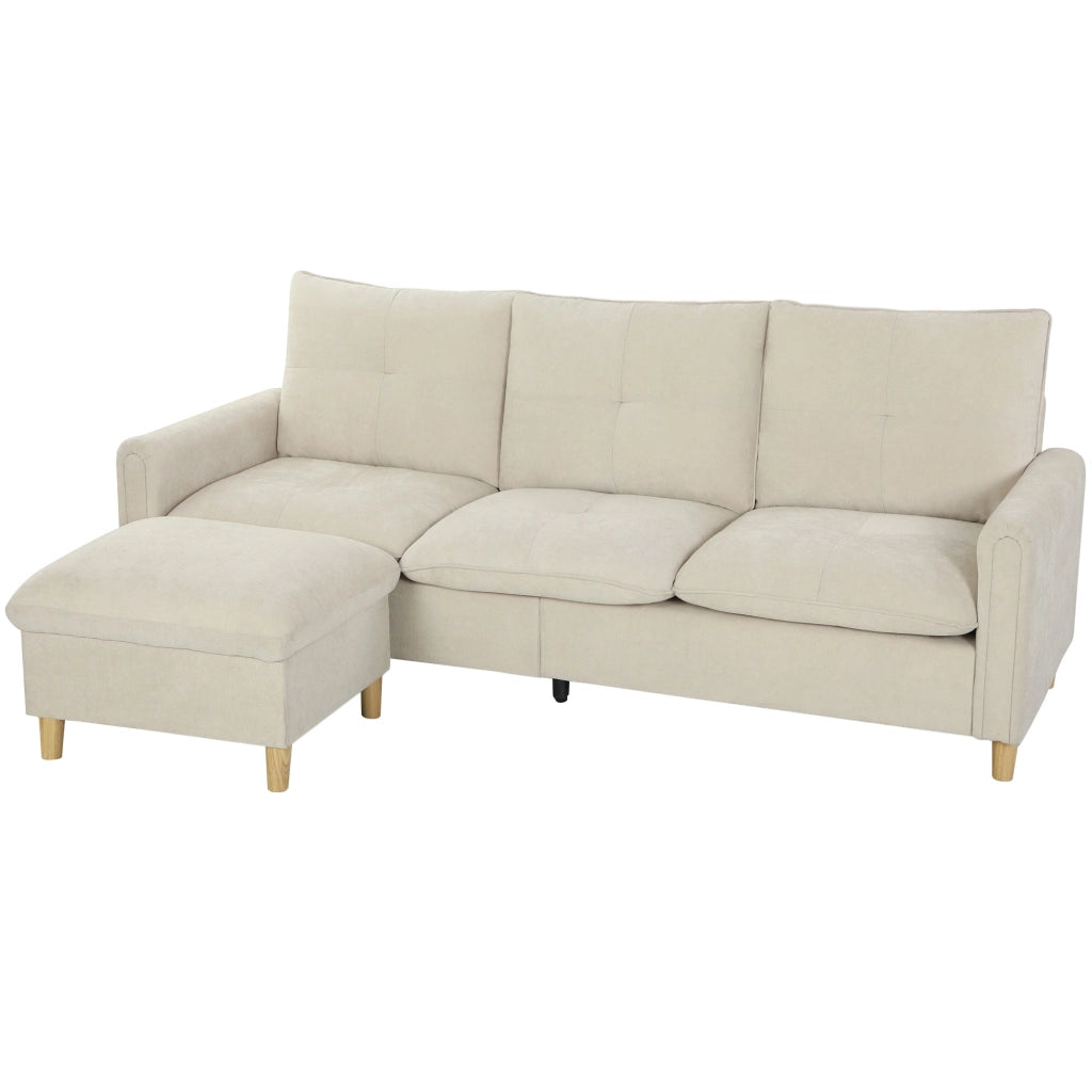 Divano angolare 3 posti con pouf contenitore ¨C Xylo ¨C tessuto effetto lino crema 210 cm