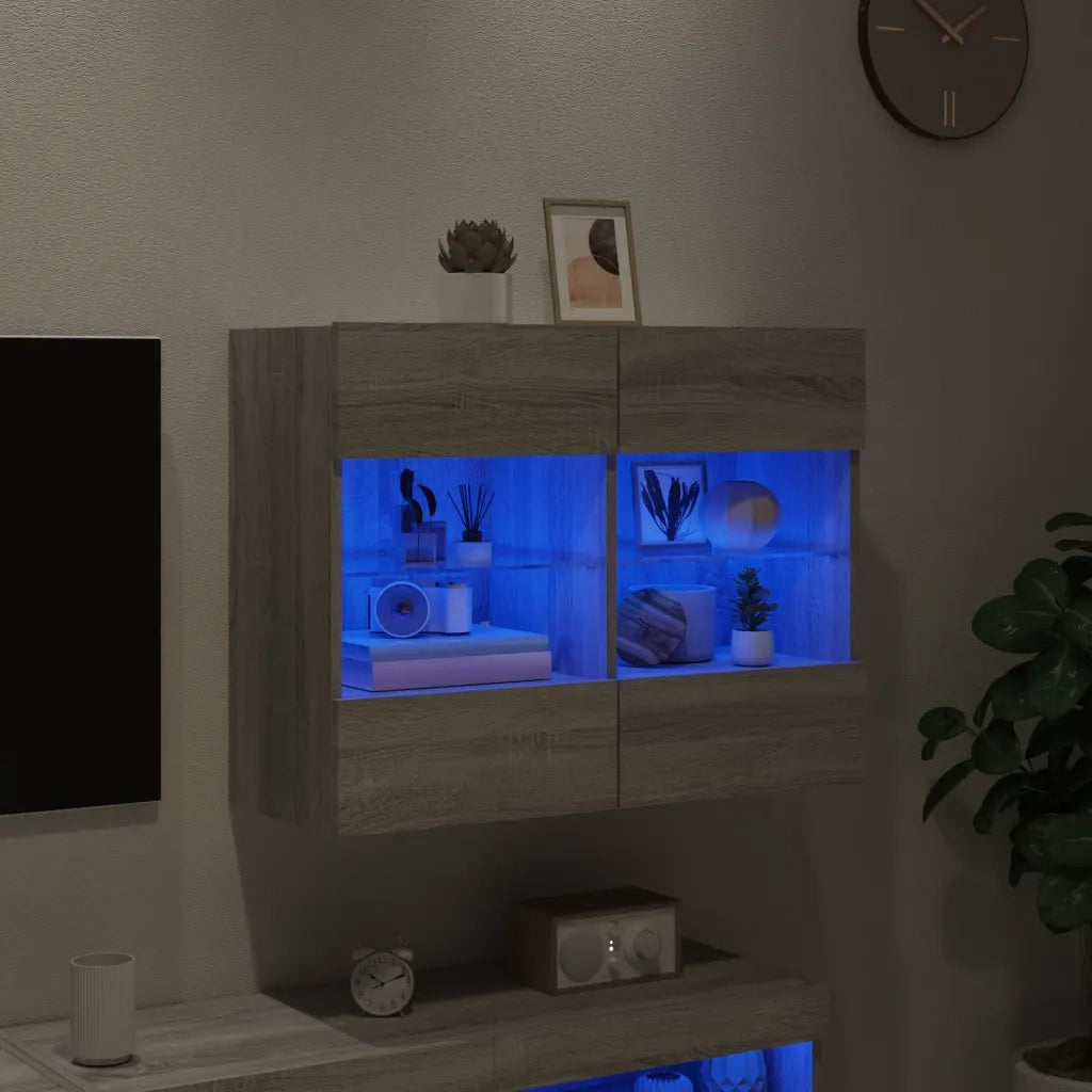 Mobile TV a Parete | Armadietto TV | Mobile Porta TV con Luci LED Grigio Sonoma 78,5x30x60,5 cm